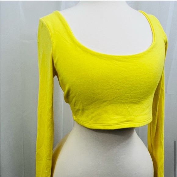 EUC Naked Wardrobe Yellow Scoop Neck Cropped Long Sleeve Top - Picture 2 of 3